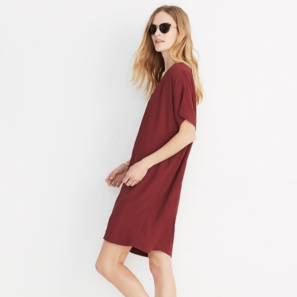 Madewell Button-Front Easy Dress Burgundy Size M